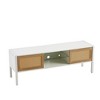 DOMETOUR 54.33" Rattan TV Cabinet with Variable Color Light Strip, Double Sliding Doors Adjustable Shelf Metal Legs TV Console for Living Room White - 2 of 4