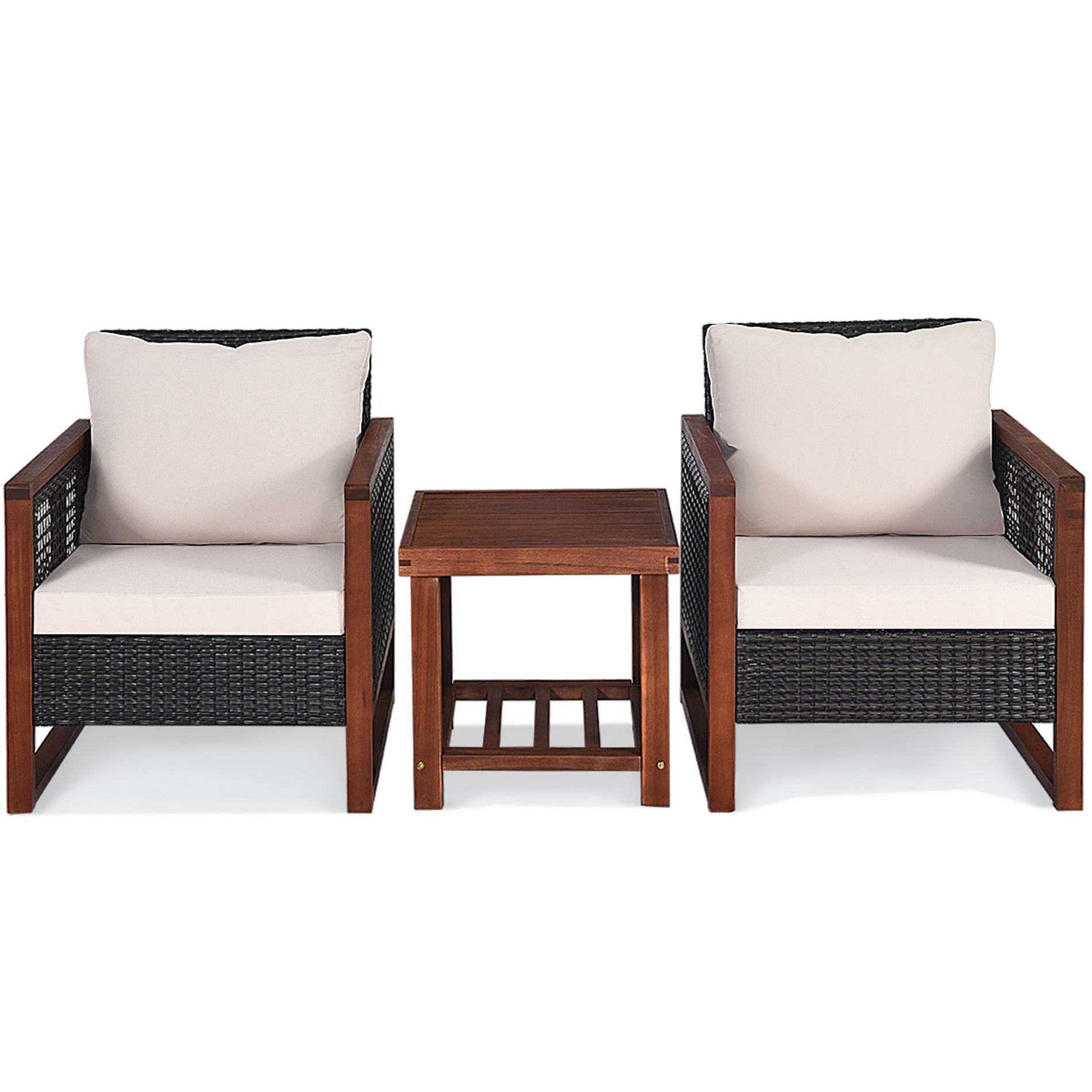 Tangkula 3PCS Rattan Wicker Patio Conversation Set Outdoor Furniture Set w/ Cushion