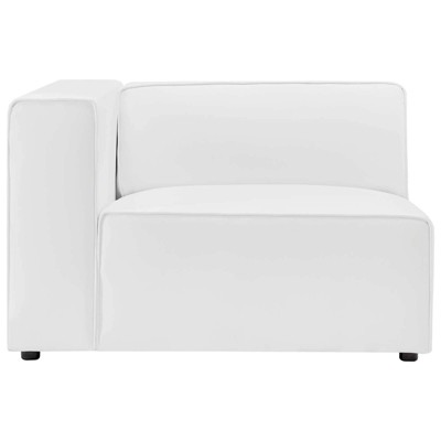 Expansive White Vegan Leather Left-Arm Chair with Elegant Piping