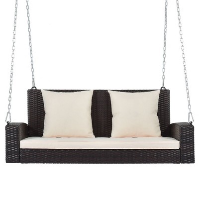NicBex 2-Seat Hanging Porch Swing with Chains,Cushion and 2 Pillow for Patio Bedroom Porch Garden