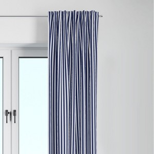 Bacati - Pin Stripes Navy Cotton Printed Single Window Curtain Panel - 1 of 4