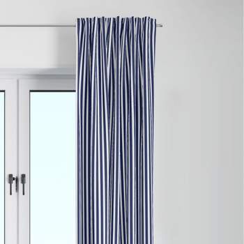 Bacati - Pin Stripes Navy Cotton Printed Single Window Curtain Panel