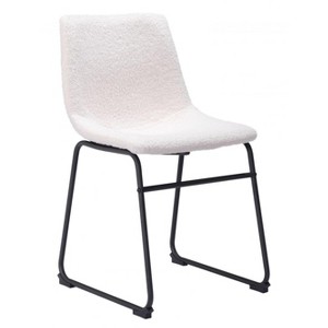 Dining Chair 31.3" H (Set of 2) – Ivory, Shearling-Style Polyester Upholstery & Matte Black Steel Frame by Zuo Modern - 1 of 4