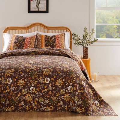 Greenland Home Fashions 3pc Queen Audrey Modern Floral Bedspread Bedding Set Brown — фото 5