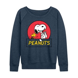 Women's - Peanuts - Snoopy Woodstock Circle Lightweight French Terry Wide Neck Long Sleeve Shirt - 1 of 4