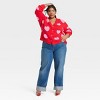 Women's Valentine's Day Pink Hearts Graphic Cardigan - Red - image 3 of 4