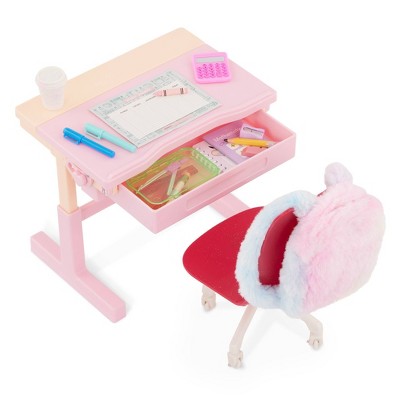 Pink and Red Modern Desk and Chair Set for 18" Dolls