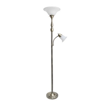 Torchiere Floor Lamp with Reading Light and Marble Glass Shade Antique Brass - Lalia Home