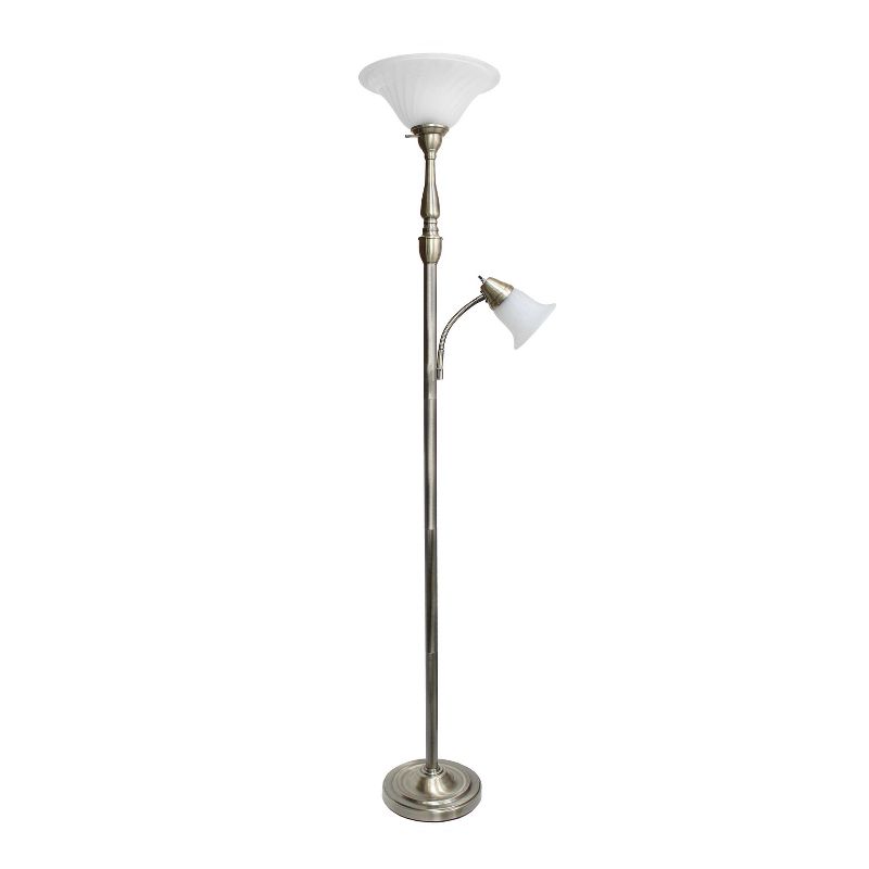 Torchiere Floor Lamp with Reading Light and Marble Glass Shade - Lalia Home, 1 of 8