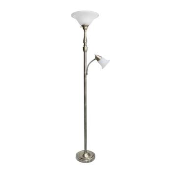 Torchiere Floor Lamp with Reading Light and Marble Glass Shade - Lalia Home