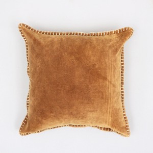 Kumasinova 19x19 Inches Square Stonewashed Cotton Velvet Throw Pillows,Couch Pillows with Decorative Handstiched Edges,Decorative Pillows for Bed - 1 of 4