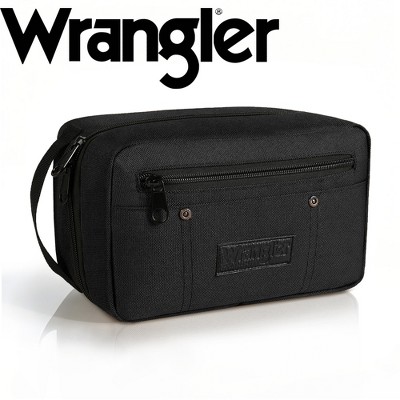 Wrangler Travel Toiletry Bag for Men, Water-Resistant Men's Shaving Kit Bathroom Organizer, Oxford Fabric Tech Kit Bathroom Organizer