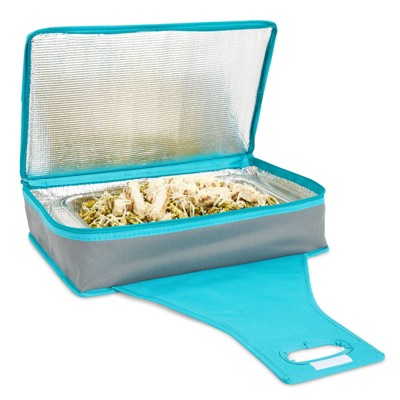 Juvale Casserole Dish Carrier Rectangle Insulated Thermal Food Carrier for Lunch Lasagna Potluck Picnics Vacations Teal and Grey 16 x 10 x 4 inches
