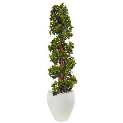 4ft English Ivy Topiary Artificial Tree In White Oval Planter - Nearly Natural