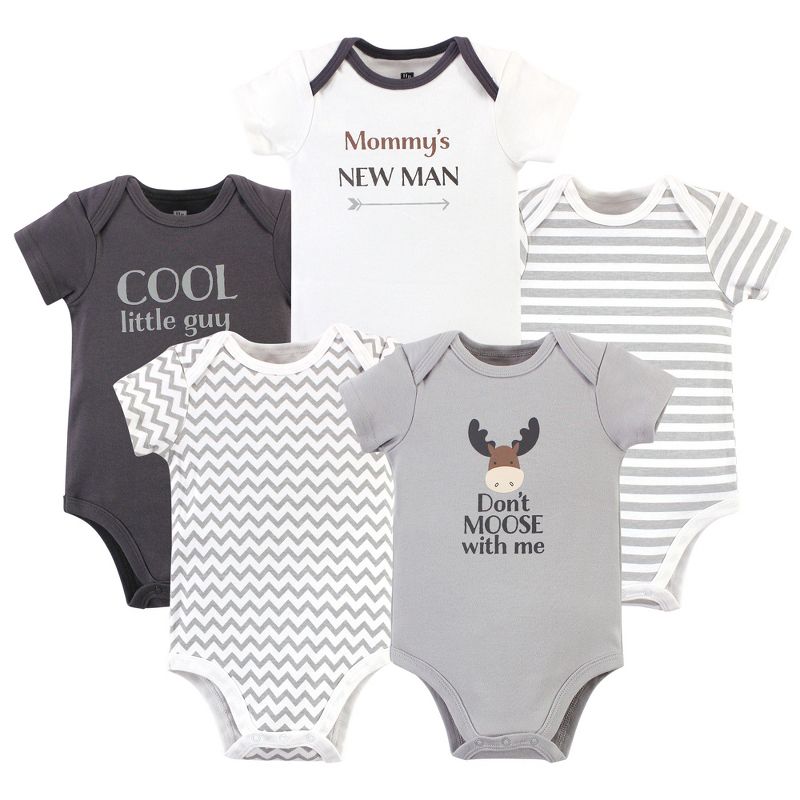 Hudson Baby Cotton Bodysuits 5pk, Dont Moose With Me, 1 of 3