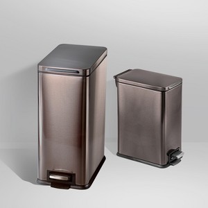 Home Zone Living 8 Gallon and 3 Gallon Slim Stainless Steel Trash Can Combo Set with Step Pedals and Soft Close Lids, Black - 1 of 4