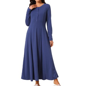 INSPIRE CHIC Women's Fall Long Button Down Long Sleeve Flowy A-Line Maxi Dress with Pockets - 1 of 4