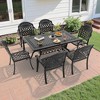 7-Piece Cast Aluminum Outdoor Dining Set: Rectangle Table, Stackable Chairs & Red Cushions - All-Weather Patio Furniture for Your Backyard - 2 of 4