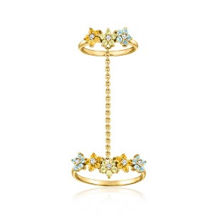 Ross-Simons 0.70 ct. t.w. Multi-Gemstone Flower Double Ring in 18kt Gold Over Sterling - 1 of 4