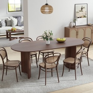 Wooakway 30"H Fashion Oval Wood Dining Table Kitchen Table Conference Table Gathering Table with Double Pedestal Black/Walnut/Natural Wood - 1 of 4
