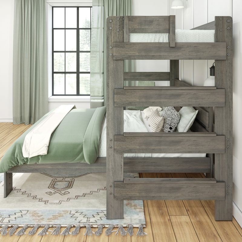 Max & Lily Farmhouse Twin over Queen L-Shaped Bunk Bed with Desk, 4 of 6