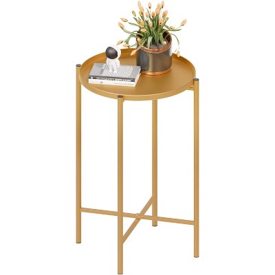 VINGLI Round Metal Side Table with Removable Tray, Outdoor Patio Coffee Table for Small Spaces, Outdoor Patio, Living Room (X-Brace & Non-Slip Pads)