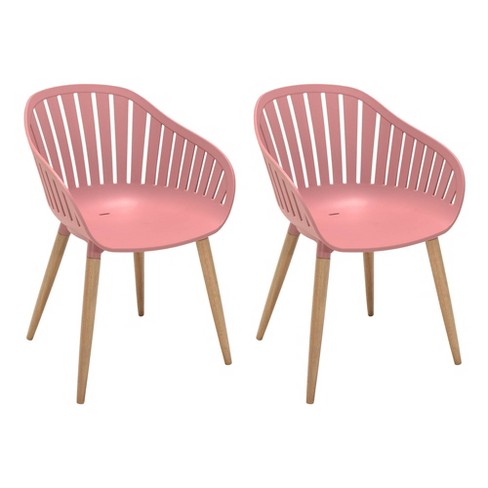 2pk Nassau Outdoor Arm Dining Chairs In Pink Peony Finish With Wood Legs Armen Living Target