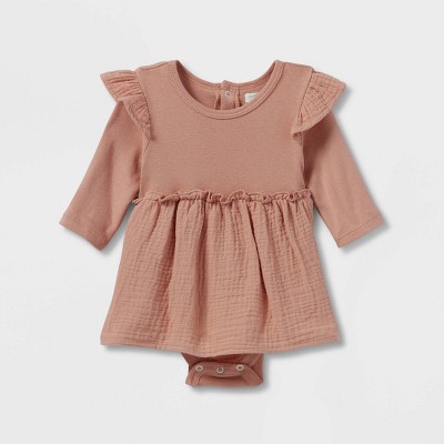 Image of Grayson Collective Baby Girls' Woven Skirted Bodysuit - Rust Brown 6-9M