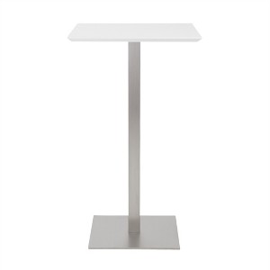 HomeRoots 24" White and Silver Metallic Square Steel Bar Table - 1 of 4