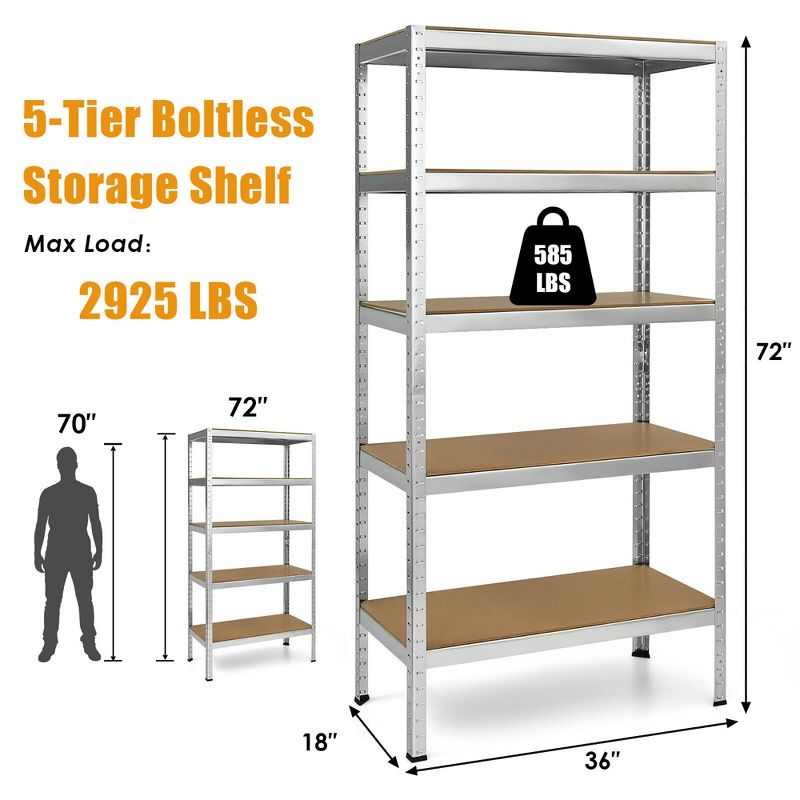Costway 72'' Heavy Duty Steel 5 Level Garage Shelf Storage Adjustable Shelves Silver\Blue, 2 of 11