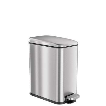 iTouchless SoftStep Step Pedal Bathroom Trash Can with AbsorbX Odor Filter 1.32 Gallon Silver Stainless Steel