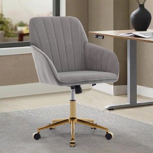 ALEXOUN Velvet Swivel Home Office Chair,Height Adjustable Upholstered Vanity Chairs with Gold Base,Ergonomic for Office,Bed Room,Small Space - 1 of 4