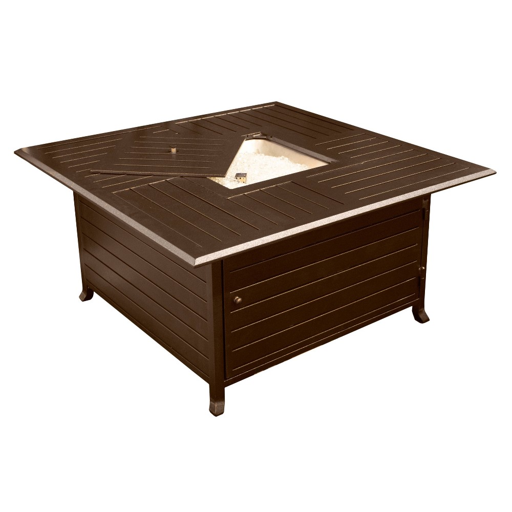 Square Slatted Aluminum Fire Pit - Espresso Brown - AZ Patio Heaters