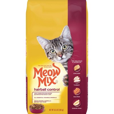 Meow Mix Hairball Control with Flavors of Chicken, Turkey & Salmon Adult Complete & Balanced Dry Cat Food - 6.3lbs