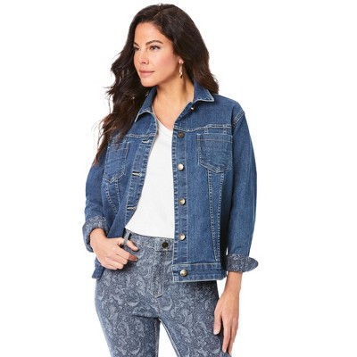 Roaman's Women's Plus Size Reversible Stretch Denim Jacket