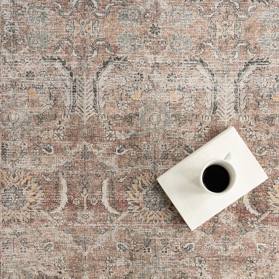 Light Brown Rectangular Synthetic 4' x 6' Vintage Medallion Rug