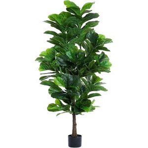 MaseiKar Fiddle Leaf Fig Tree 6ft Tall Artificial Tree in Plastic Pot Fake Ficus Lyrata Plants with 184 Decorative Fiddle Leaves Faux Fig Trees - 1 of 4