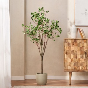 Okak 59IN Artificial Milan Leaf Tree with Slim Branches and Grossy Leaves, Plants Decor with Pre-Potted Design, Faux Tree for Indoor Use, Green - 1 of 4