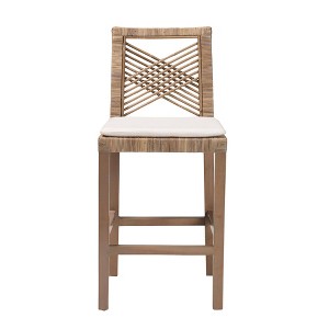 bali & pari Poltak Natural Rattan and Mahogany Wood Counter Height Barstool Kubu Gray/Rustic Taupe - 1 of 4