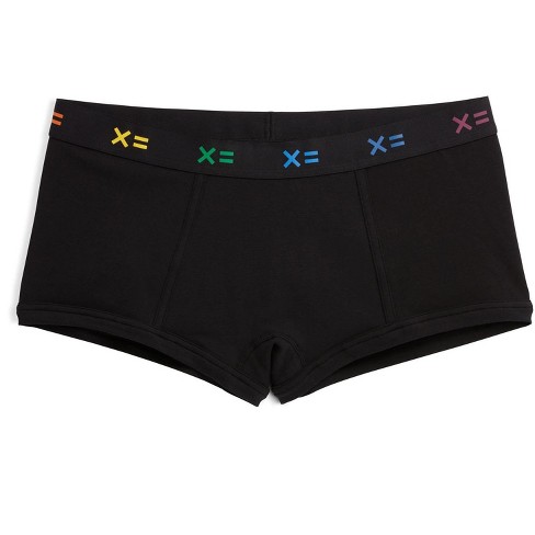 TomboyX Boy Short Underwear, Cotton Stretch Comfortable Boxer Briefs,  (XS-6X) Black Logo XXX Small