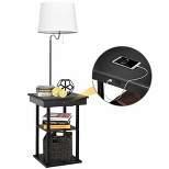 Costway Floor Lamp End Table Modern Bedside Nightstand Desk w/ USB Charging Ports Shelves
