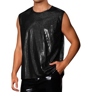 Lars Amadeus Men's Nightclub Party Club Metallic Shining Sleeveless Tank Top - 1 of 4