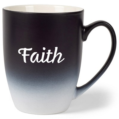 Elanze Designs Faith Two Toned Ombre Matte Black and White 12 ounce Ceramic Stoneware Coffee Cup Mug