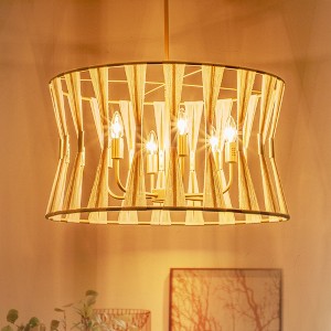Rennnsan Mossen 24" W 6 -Light Woven Ratten Dimmable Bohemian Drum Shaded Chandelier in Ivory White & Black - 1 of 4