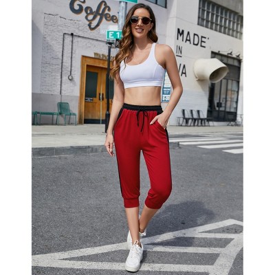 Womens Capri Sweatpants Soft Knit Athletic Pants Drawstring Jogger Pants Yoga Pants