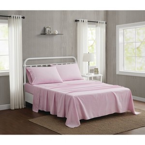 The Farmhouse by Rachel Ashwell Full 4pc Washed Cotton Sheet Set Pink: 200 Thread Count, Includes 2 Pillowcases & Fitted Sheet - 1 of 3