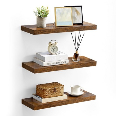 VASAGLE Set of 3 Floating Wall Shelves - Rustic Brown - Display Shelves for Picture Frames - Living Room, Kitchen