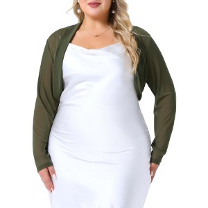 Agnes Orinda Women's Plus Size Mesh Crop Long Sleeve Open Front Cardigans - 1 of 4