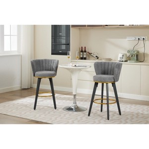MYINDA 26''H Counter Height Bar Stool Set of 2, 360° Swivel Upholstered Bar Stool with Backrest, Goldy Footrest,Gray - 1 of 4