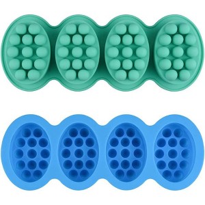JDICTION Massage Soap Mold - 2 Pcs, 4 Cavities Silicone Mold for Soap Making, Handmade Hair Brush Shampoo Bar Molds(Blue and Green) - 1 of 4